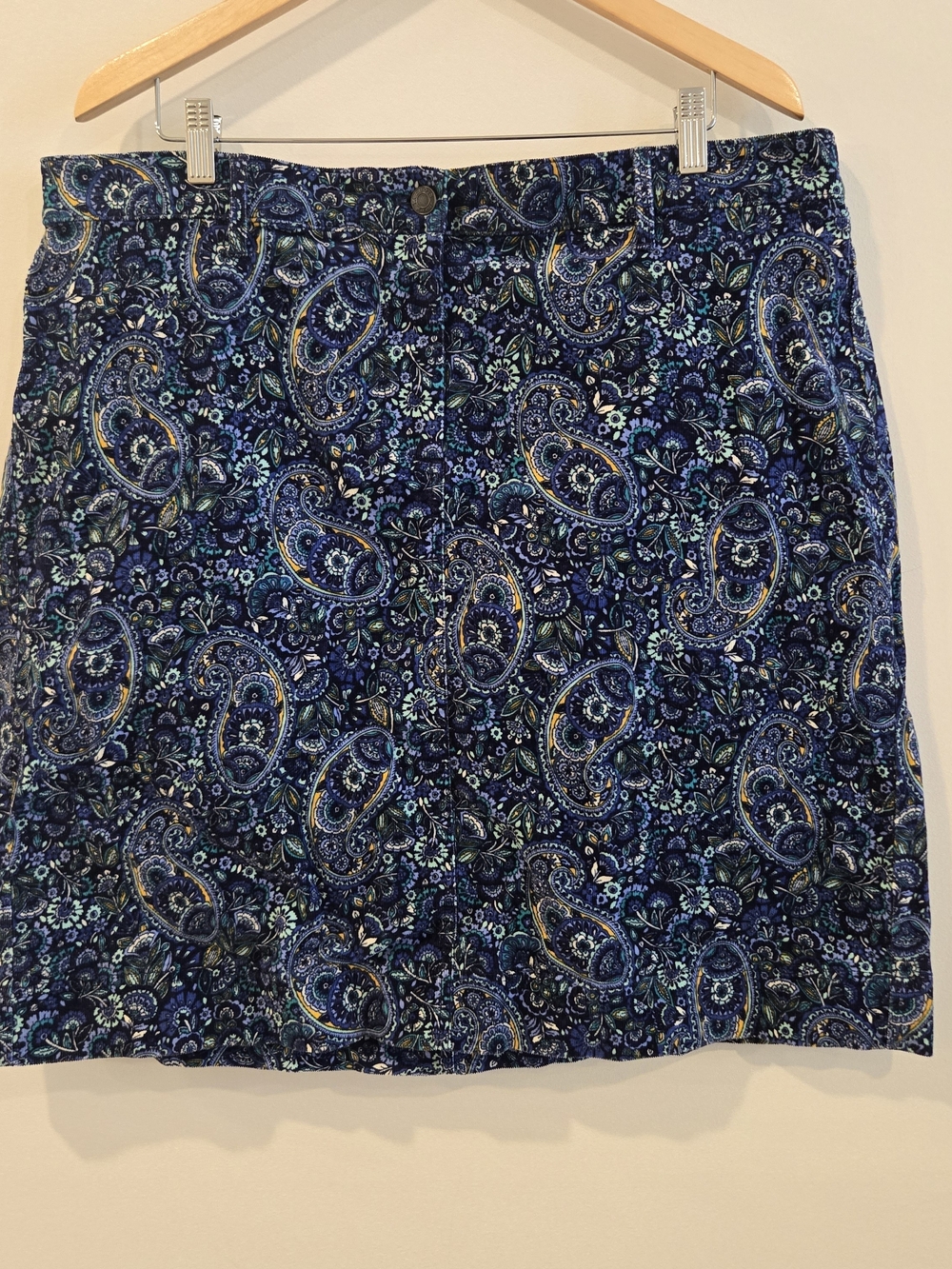 Talbots Blue Paisley Corduroy Skirt Sz 16W 1X Preppy Business Casual Plus